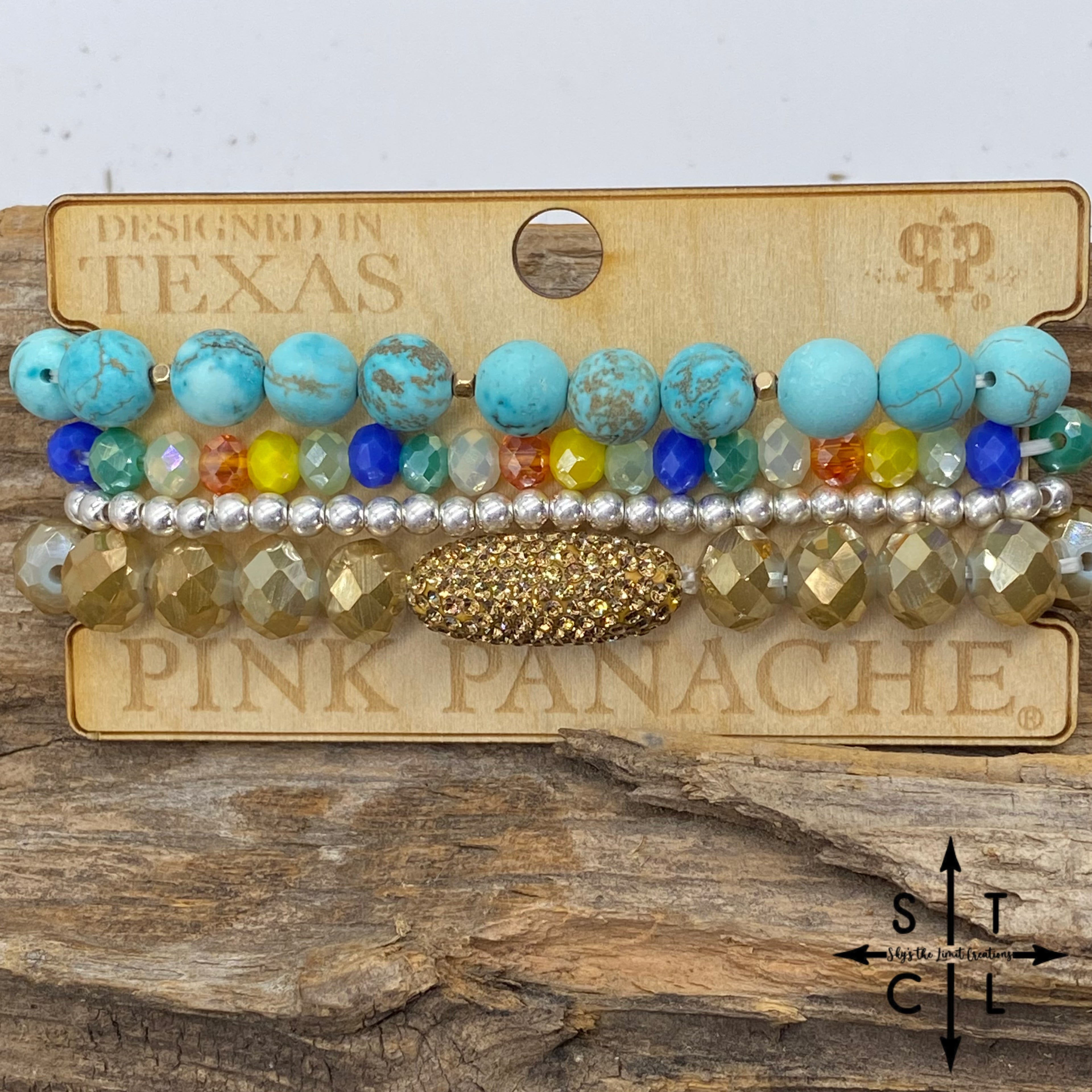 Pink Panache Stretch Bracelet Turquoise Orange Green Blue Oblong Crystal Bead