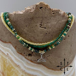 Load image into Gallery viewer, Dark Turquoise Picasso Turquoise Pearl Ivory Silver Stretchy Anklet
