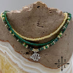 Load image into Gallery viewer, Dark Turquoise Picasso Turquoise Pearl Ivory Silver Stretchy Anklet
