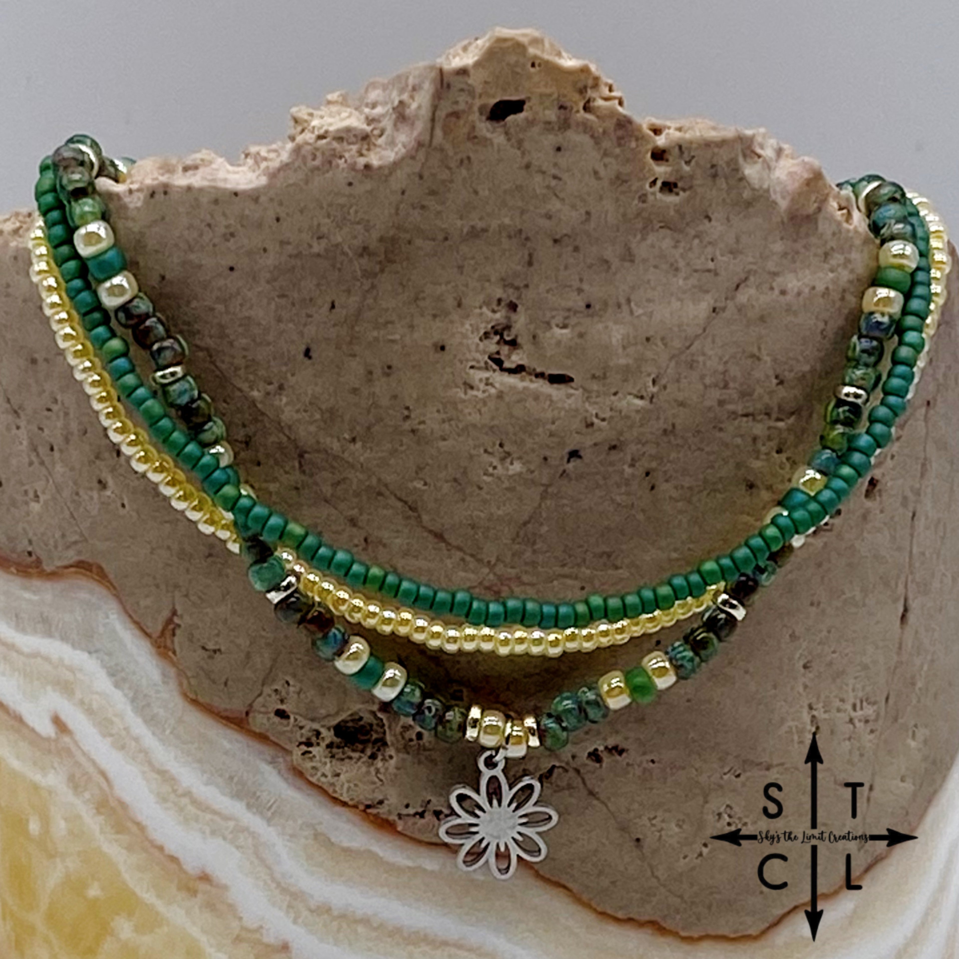 Dark Turquoise Picasso Turquoise Pearl Ivory Silver Stretchy Anklet