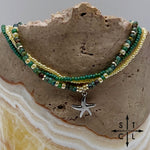 Load image into Gallery viewer, Dark Turquoise Picasso Turquoise Pearl Ivory Silver Stretchy Anklet
