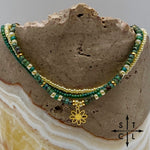 Load image into Gallery viewer, Dark Turquoise Picasso Turquoise Pearl Ivory Gold Stretchy Anklet
