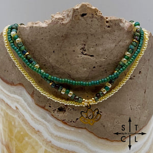 Dark Turquoise Picasso Turquoise Pearl Ivory Gold Stretchy Anklet