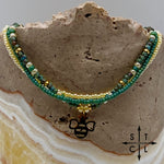 Load image into Gallery viewer, Dark Turquoise Picasso Turquoise Pearl Ivory Gold Stretchy Anklet
