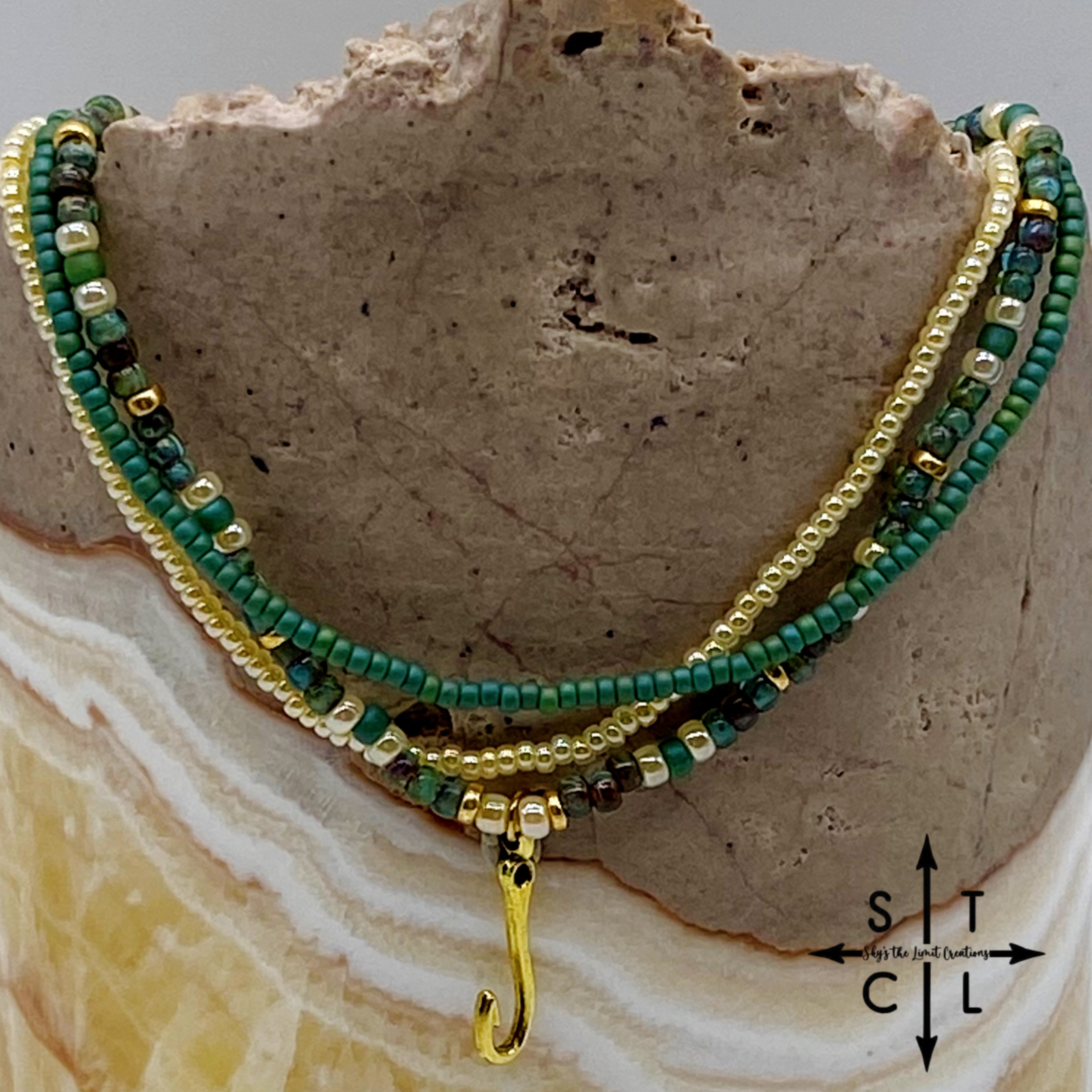 Dark Turquoise Picasso Turquoise Pearl Ivory Gold Stretchy Anklet