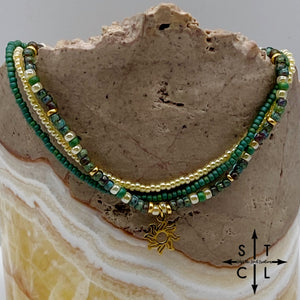 Dark Turquoise Picasso Turquoise Pearl Ivory Gold Stretchy Anklet