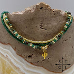 Load image into Gallery viewer, Dark Turquoise Picasso Turquoise Pearl Ivory Gold Stretchy Anklet
