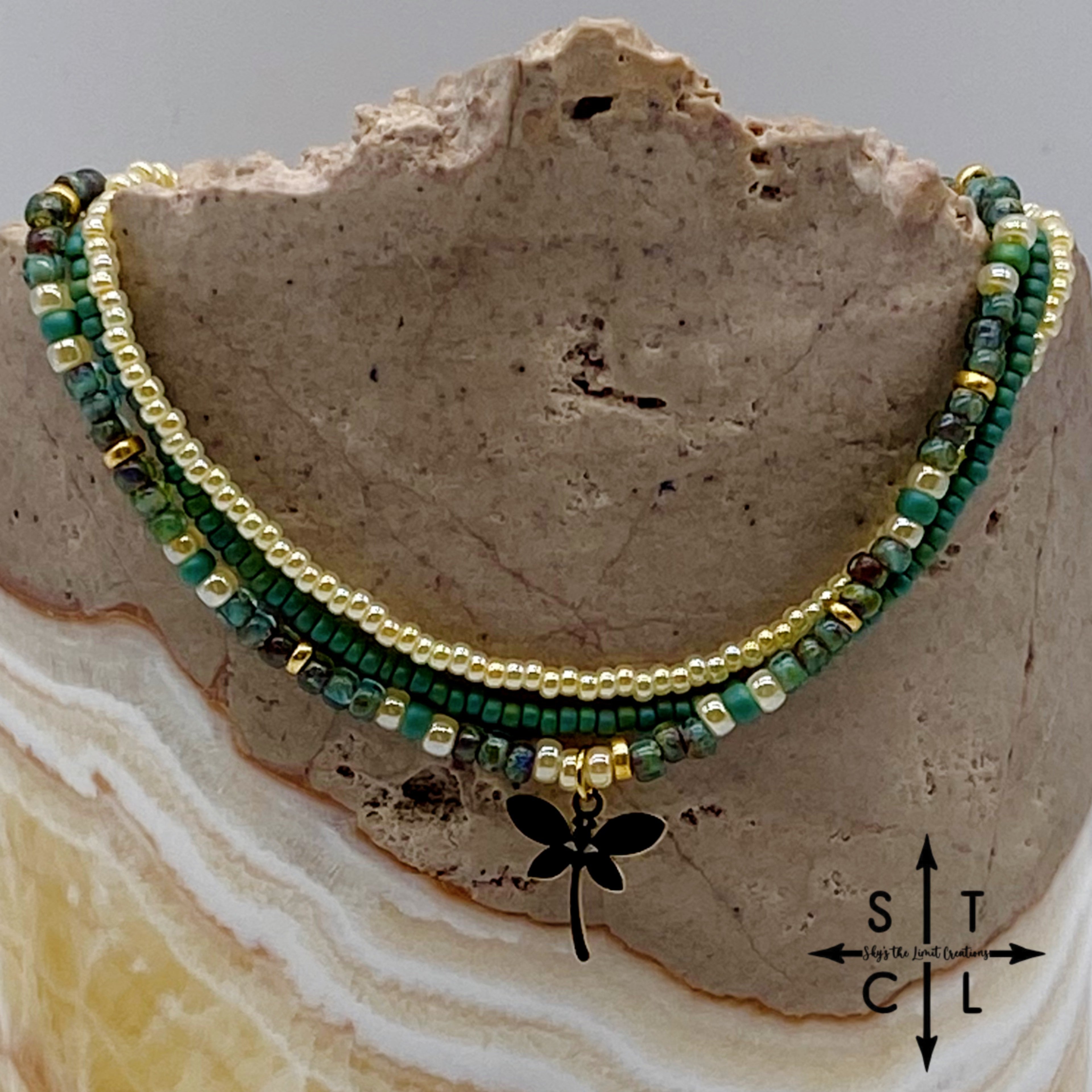 Dark Turquoise Picasso Turquoise Pearl Ivory Gold Stretchy Anklet