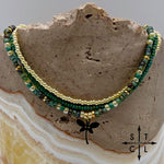 Load image into Gallery viewer, Dark Turquoise Picasso Turquoise Pearl Ivory Gold Stretchy Anklet
