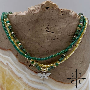 Dark Turquoise Picasso Turquoise Pearl Ivory Silver Stretchy Anklet
