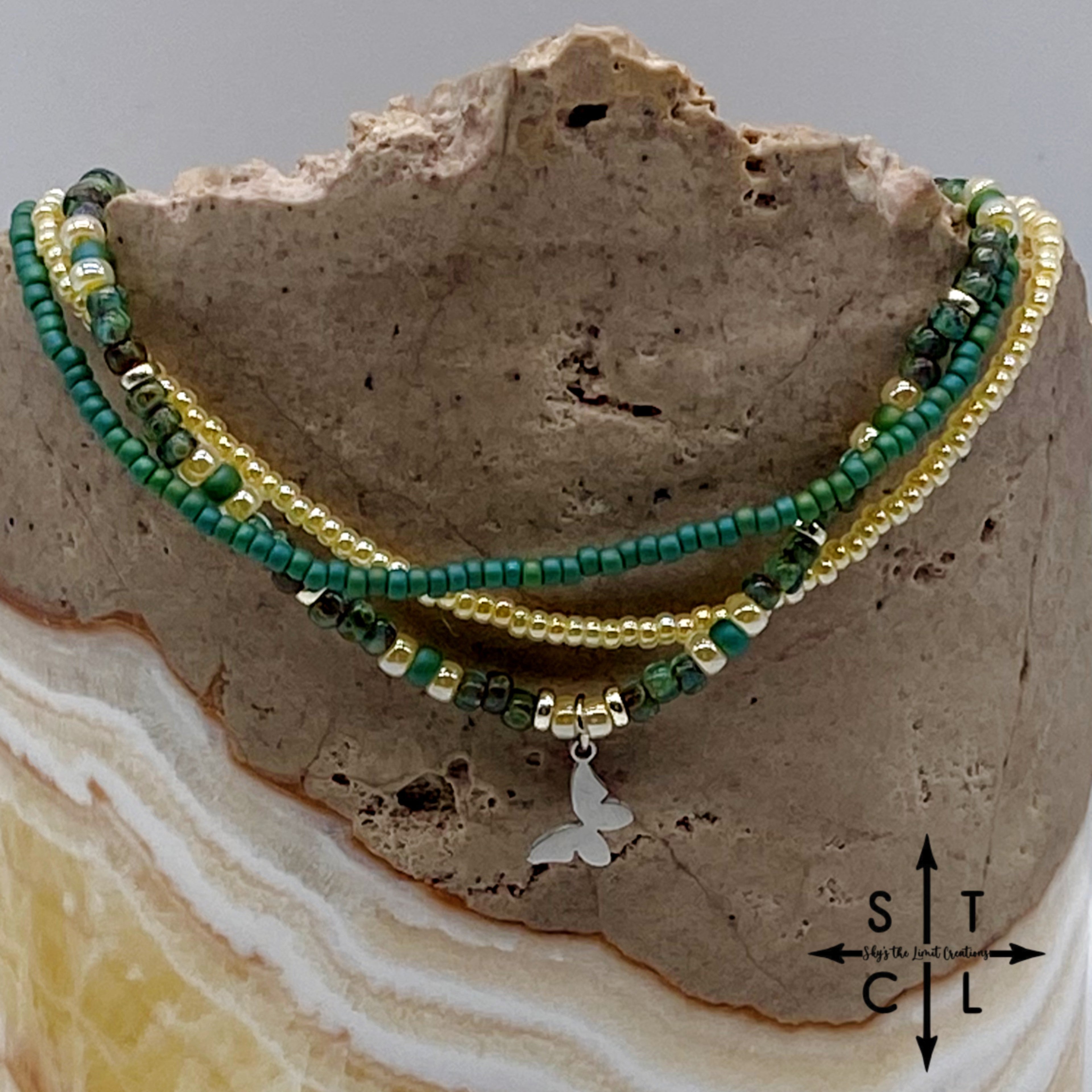 Dark Turquoise Picasso Turquoise Pearl Ivory Silver Stretchy Anklet