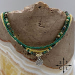 Load image into Gallery viewer, Dark Turquoise Picasso Turquoise Pearl Ivory Silver Stretchy Anklet
