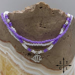 Load image into Gallery viewer, Purple White Silver Stretchy Anklet
