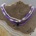 Load image into Gallery viewer, Purple White Silver Stretchy Anklet
