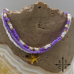 Load image into Gallery viewer, Purple White Gold Stretchy Anklet
