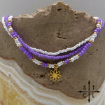 Load image into Gallery viewer, Purple White Gold Stretchy Anklet
