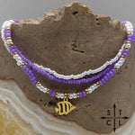 Load image into Gallery viewer, Purple White Gold Stretchy Anklet

