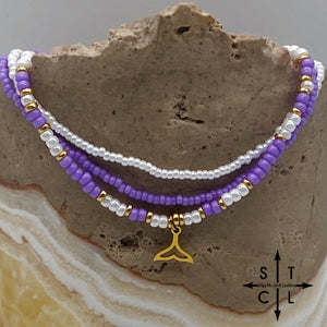 Purple White Gold Stretchy Anklet