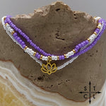 Load image into Gallery viewer, Purple White Gold Stretchy Anklet
