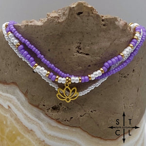 Purple White Gold Stretchy Anklet