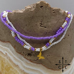 Load image into Gallery viewer, Purple White Gold Stretchy Anklet
