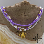 Load image into Gallery viewer, Purple White Gold Stretchy Anklet
