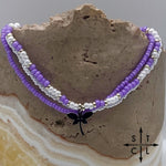 Load image into Gallery viewer, Purple White Silver Stretchy Anklet
