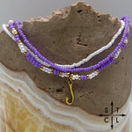 Load image into Gallery viewer, Purple White Gold Stretchy Anklet
