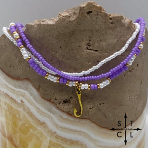 Purple White Gold Stretchy Anklet
