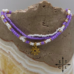 Load image into Gallery viewer, Purple White Gold Stretchy Anklet
