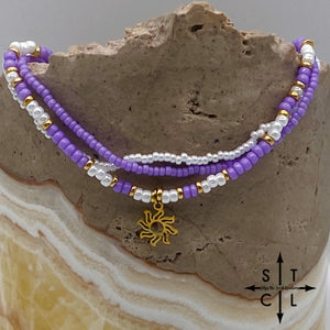 Purple White Gold Stretchy Anklet