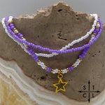 Load image into Gallery viewer, Purple White Gold Stretchy Anklet
