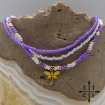 Load image into Gallery viewer, Purple White Gold Stretchy Anklet
