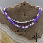 Load image into Gallery viewer, Purple White Silver Stretchy Anklet
