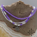 Load image into Gallery viewer, Purple White Silver Stretchy Anklet
