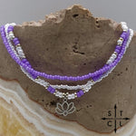 Load image into Gallery viewer, Purple White Silver Stretchy Anklet
