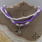 Load image into Gallery viewer, Purple White Silver Stretchy Anklet
