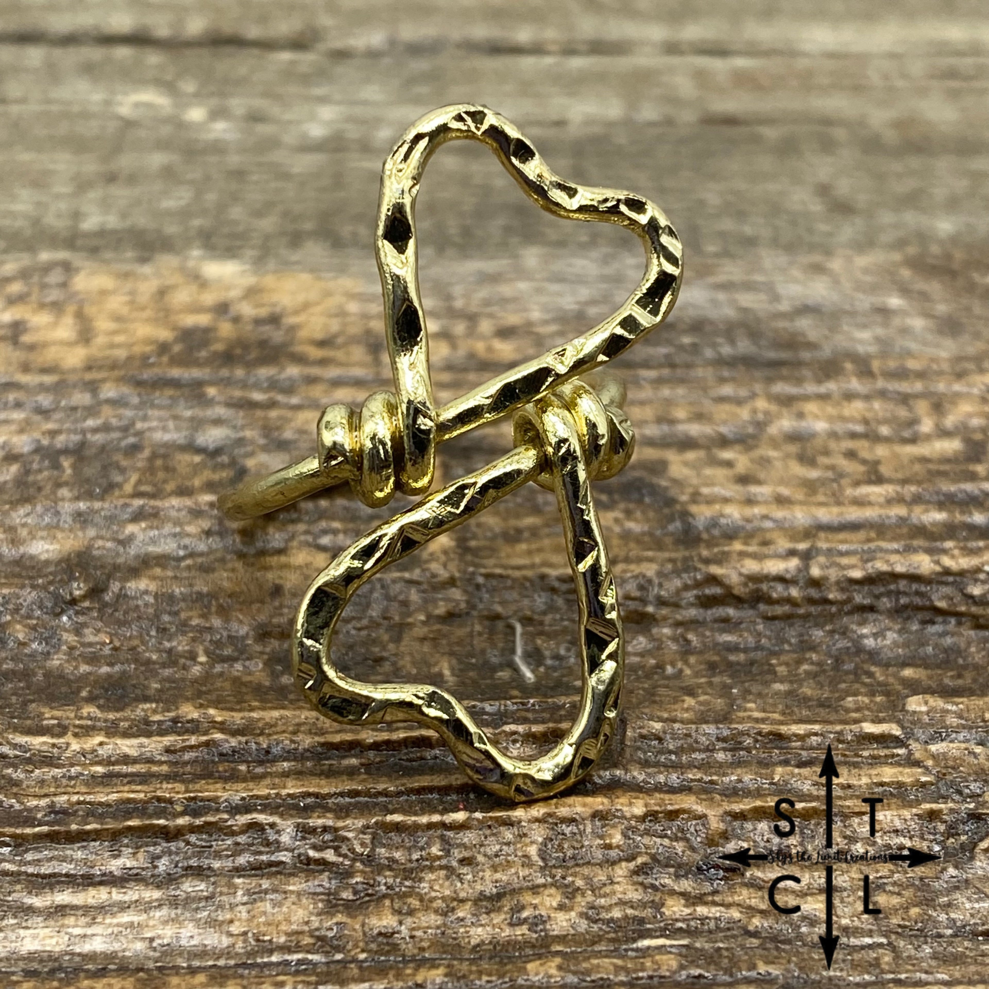 Gold Plated Adjustable Double Heart Ring