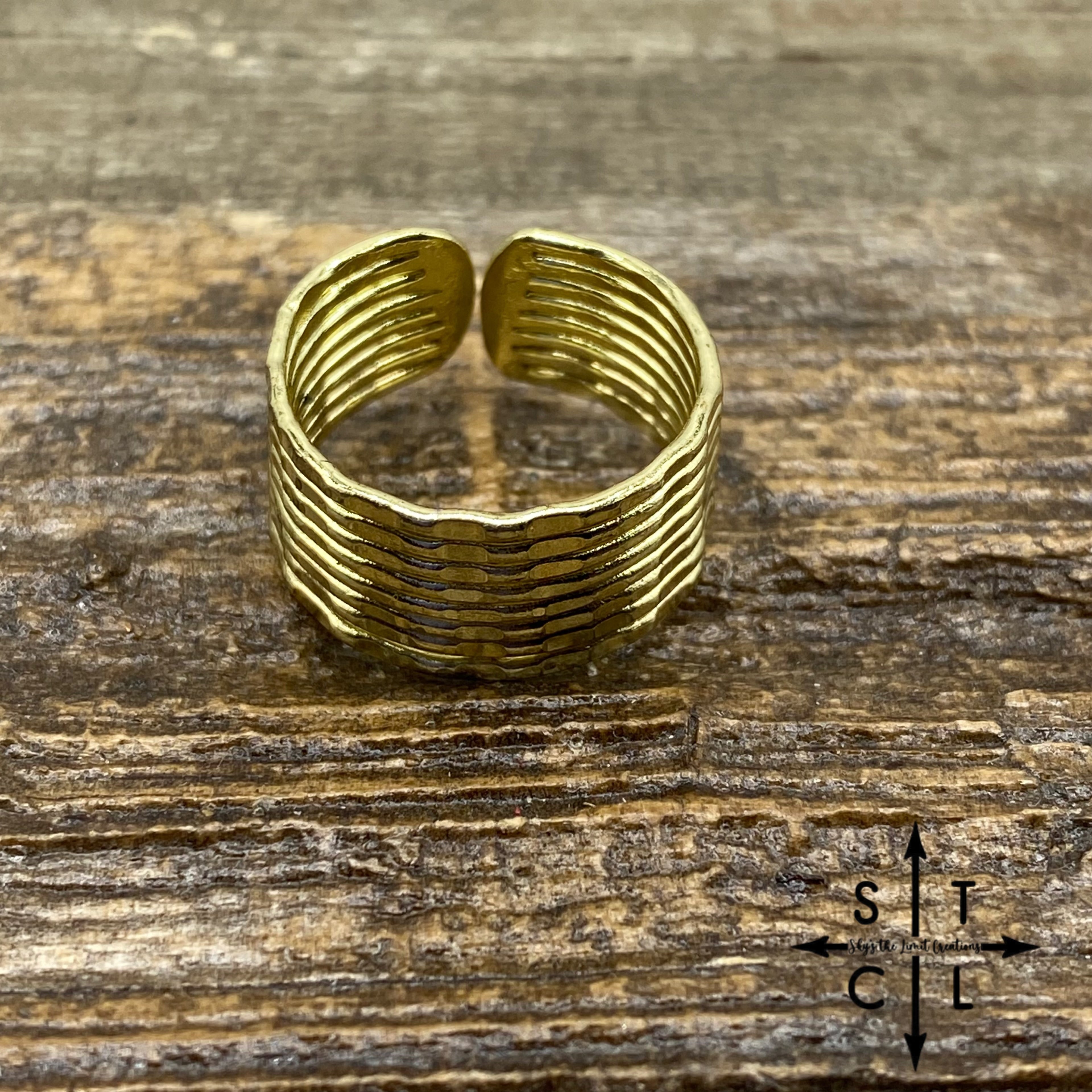 Gold Plated Adjustable Hammered Band Ring