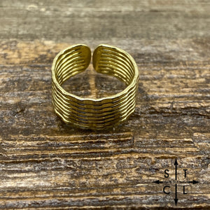 Gold Plated Adjustable Hammered Band Ring