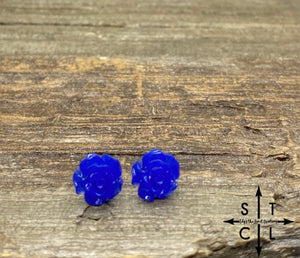 Blue Rose Stud Earrings