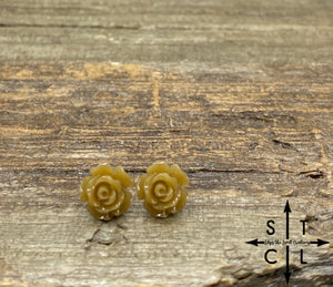 Light Brown Rose Stud Earrings