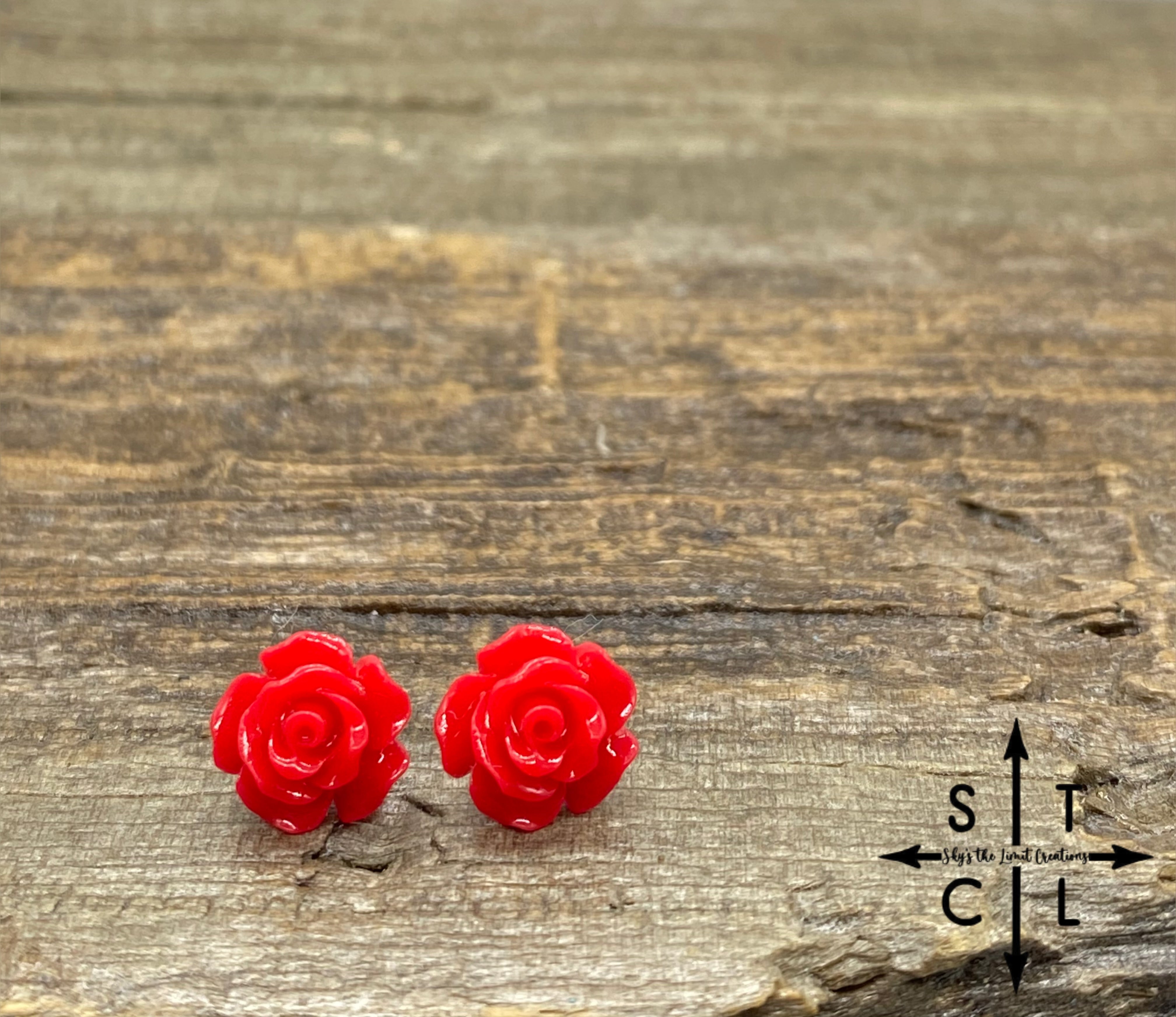 Red Rose Stud Earrings