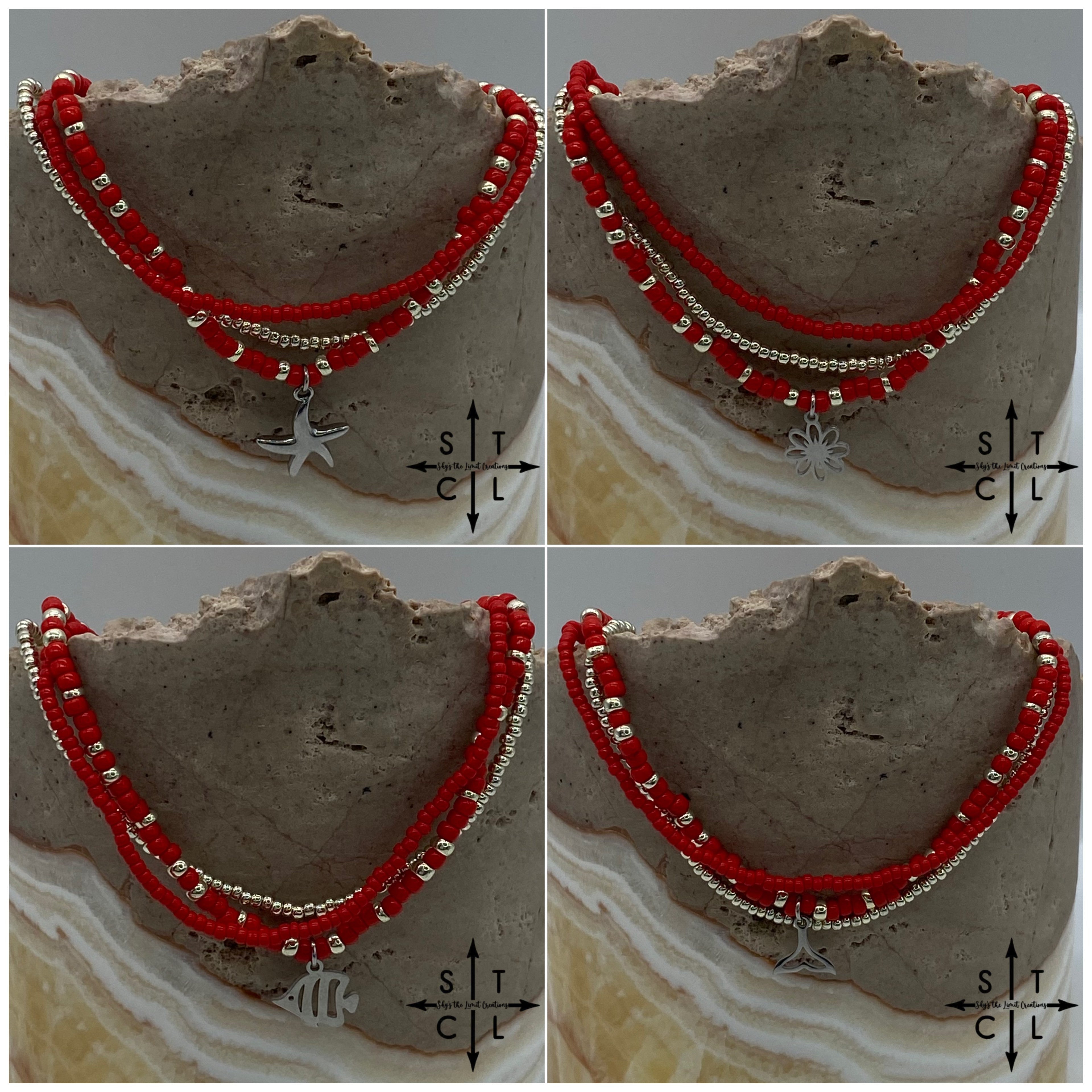 Red Silver Stretchy Anklet