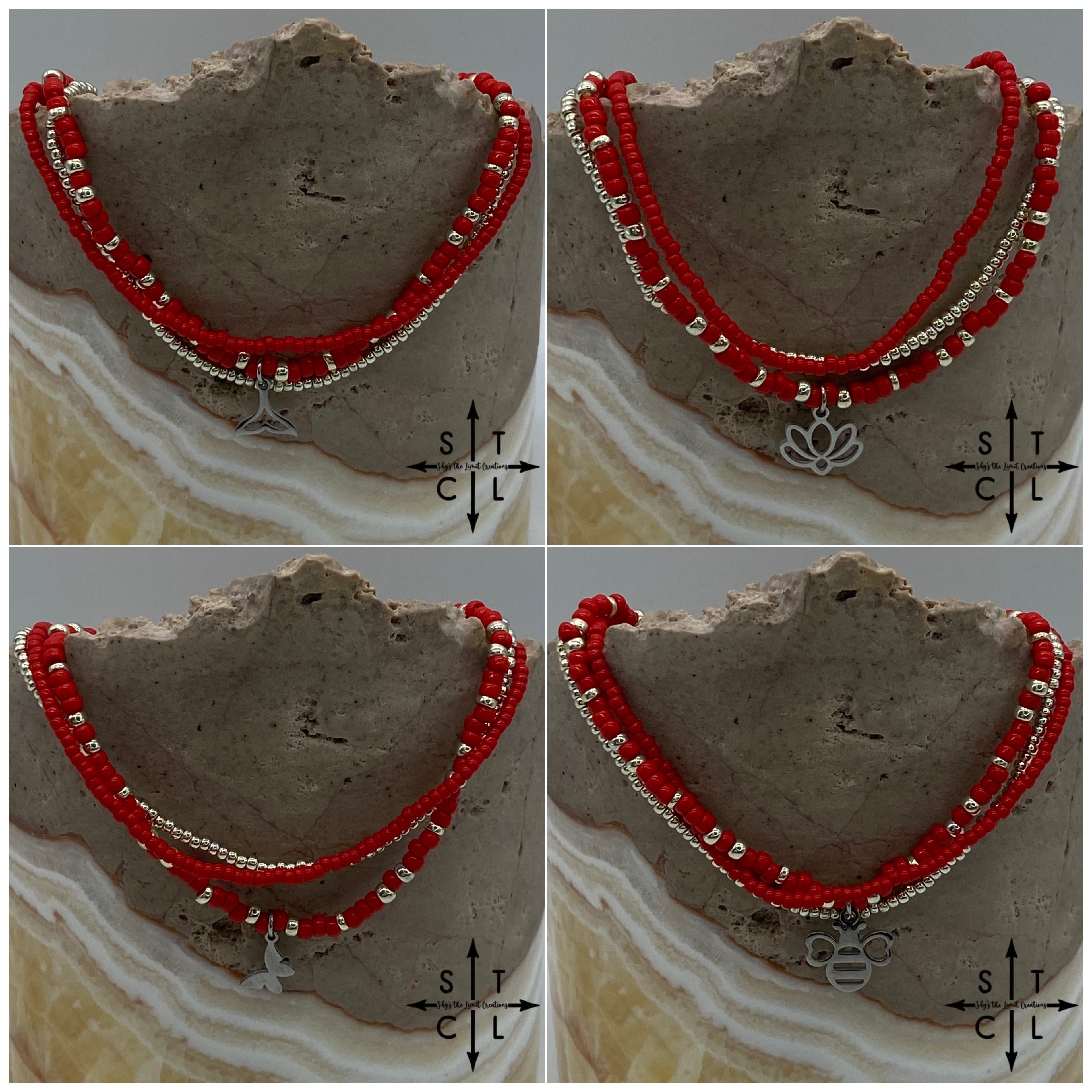 Red Silver Stretchy Anklet
