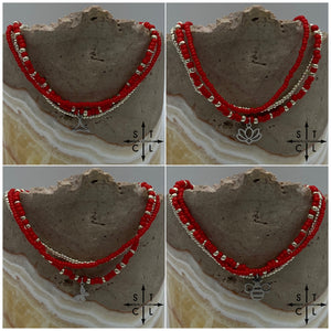Red Silver Stretchy Anklet