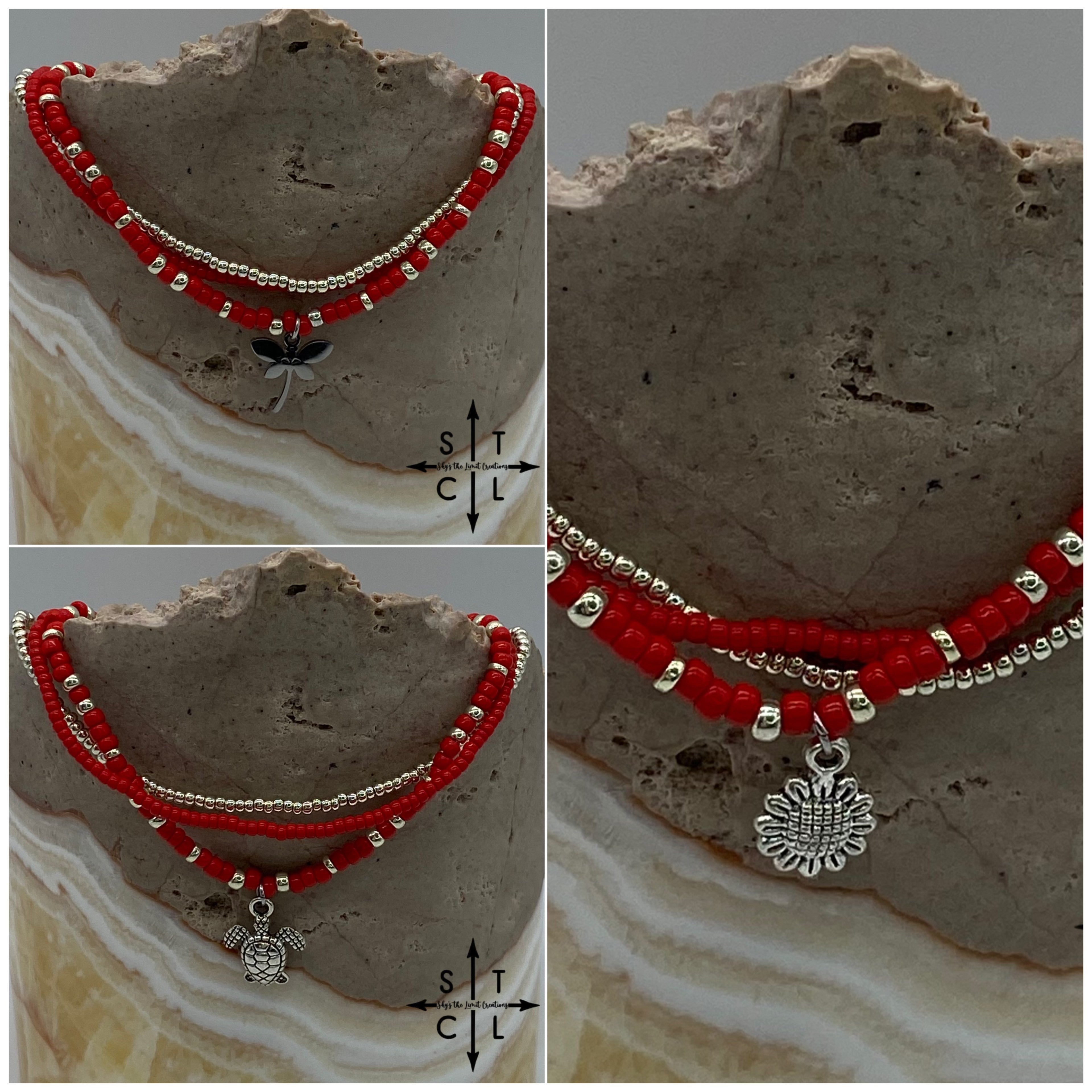 Red Silver Stretchy Anklet