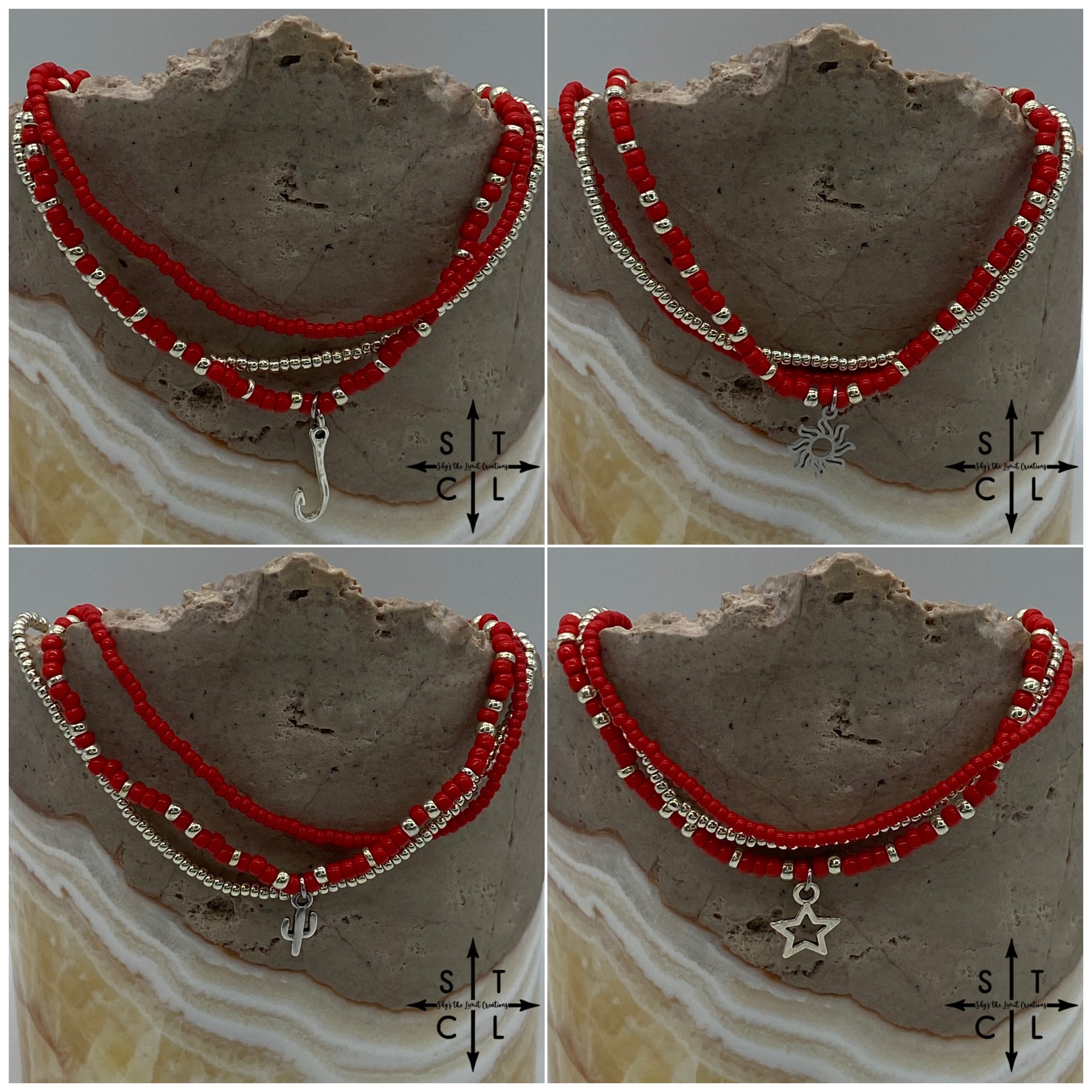 Red Silver Stretchy Anklet