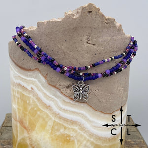 Dark Purple Mix Purple Butterfly Stretchy Anklet