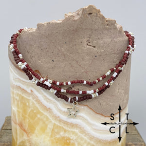 Maroon White Star Stretchy Anklet